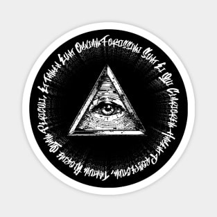 An emblem featuring the Masonic All-Seeing Eye within a triangle + latn text Magnet